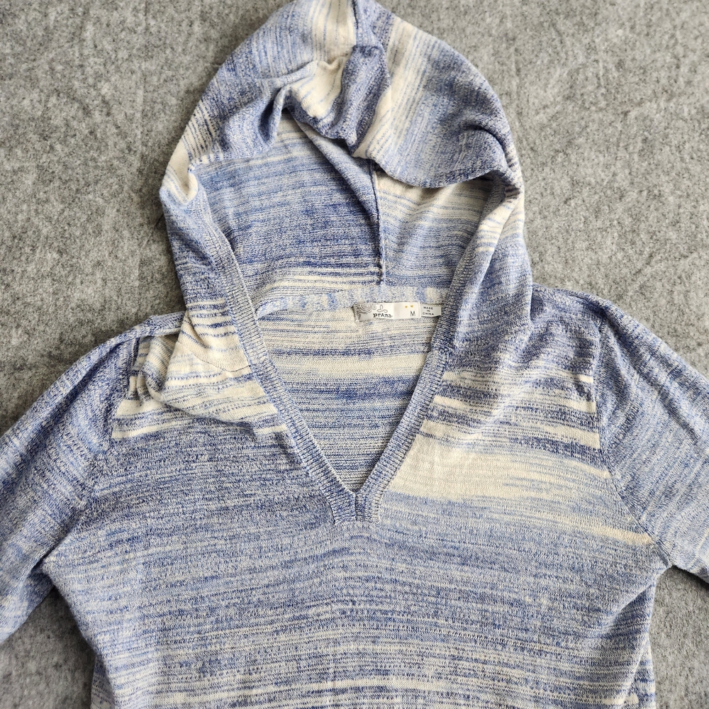 PrAna Gemma Hoodie Sweater Jacket Women's Medium Blue Striped Knit Lightweight
